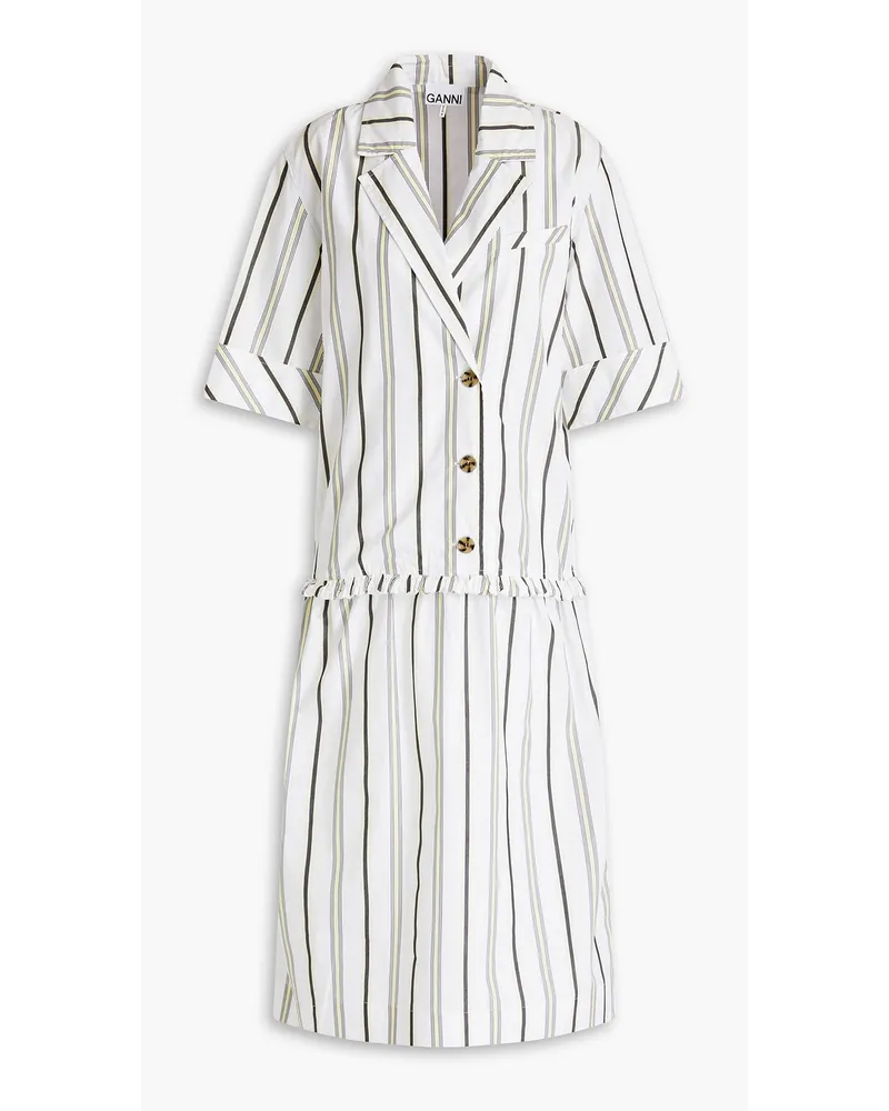 Ganni Gathered striped cotton-poplin midi shirt dress - Yellow Yellow