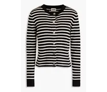 Striped ribbed wool and cotton-blend cardigan - Black