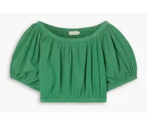 Sousanna off-the-shoulder cropped crinkled cotton-gauze top - Green