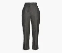 Bead-embellished checked wool straight-leg pants - Gray
