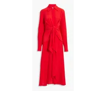 Gathered silk crepe de chine midi shirt dress - Red