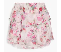 Tiered floral-print georgette mini skirt - Pink