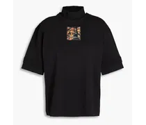 Appliquéd cotton-jersey turtleneck top - Black