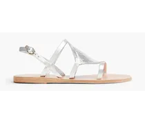 Barbara metallic leather and chainmail slingback sandals - Metallic