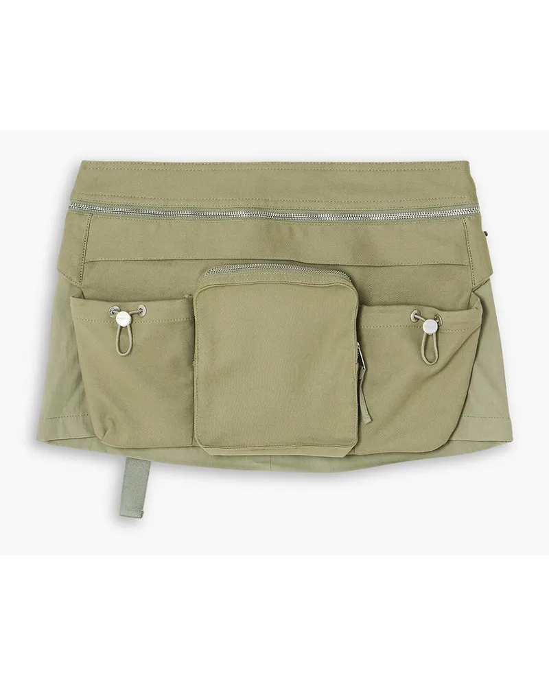 Dion Lee Belted cotton-blend canvas mini skirt - Green Green