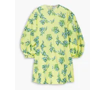 Nelson floral-print Swiss-dot cotton-blend seersucker mini dress - Green