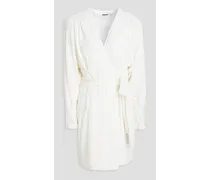 Sequined mesh mini wrap dress - White