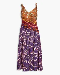 Zimmermann Cutout knotted printed linen midi dress - Purple Purple