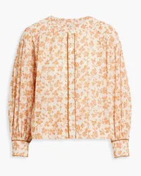 Joie Blaine gathered floral-printed cotton-voile blouse - Orange Orange