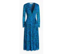 Printed tulle midi wrap dress - Blue