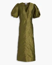 Ganni Satin-jacquard midi dress - Green Green