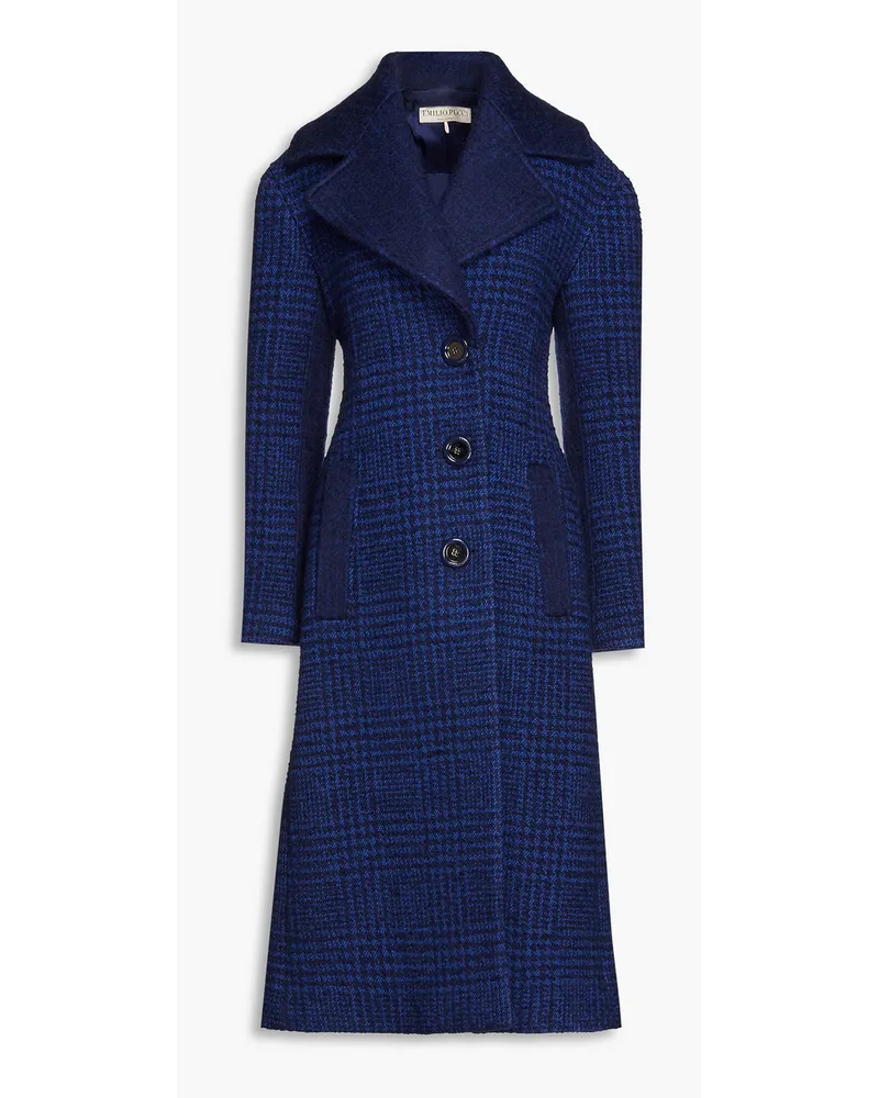 Brushed felt-paneled wool-blend tweed coat - Blue