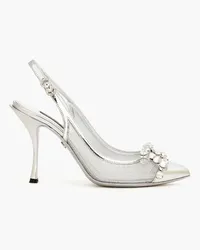 Dolce & Gabbana Embellished mirrored-leather and mesh slingback pumps - Metallic Metallic