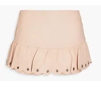 Eyelet-embellished ruffled leather shorts - Pink