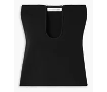 Strapless ring-embellished ribbed-knit top - Black
