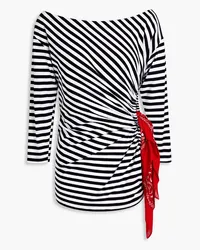 Stella Jean Cutout ruched striped cotton-jersey top - Black Black