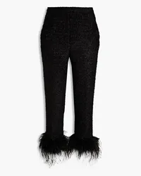 Rebecca Vallance Jourdan cropped feather-trimmed metallic tweed tapered pants - Black Black