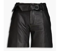 Topstitched leather shorts - Black