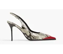 Croc-effect leather and snake slingback pumps - Red