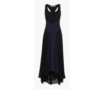 Fluted two-tone georgette and stretch-crepe gown - Black