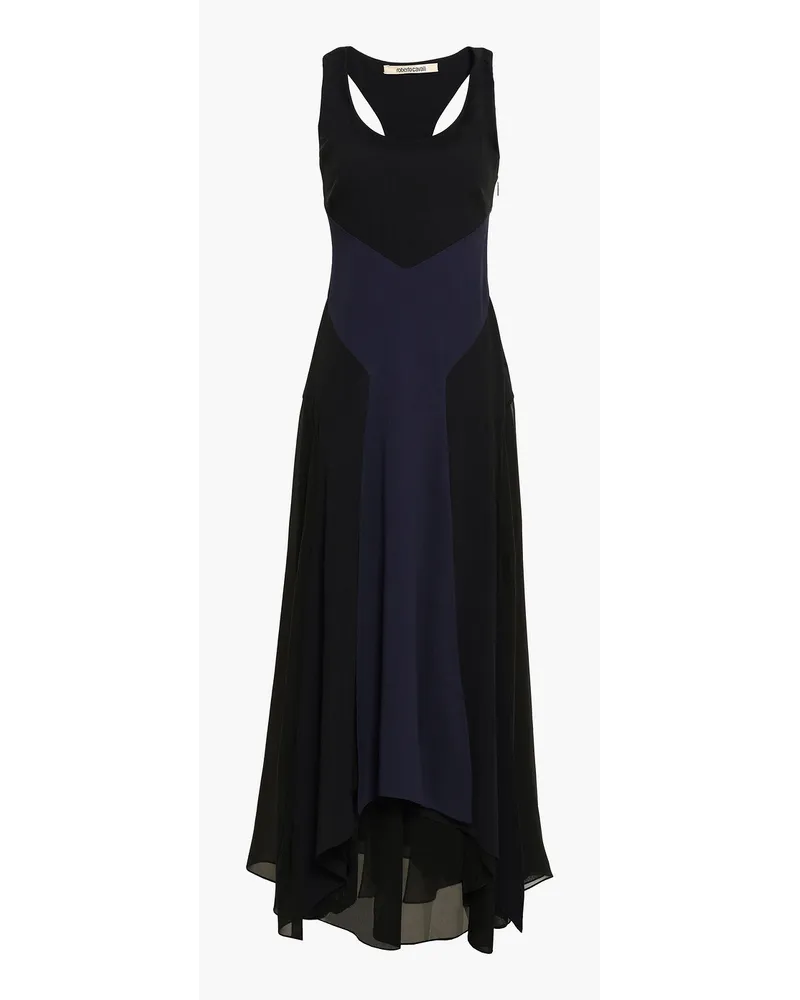 Roberto Cavalli Fluted two-tone georgette and stretch-crepe gown - Black Black