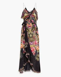 Camilla Ruffled printed silk crepe de chine maxi wrap dress - Black Black