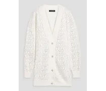 Crystal-embellished cotton and cashmere-blend cardigan - White