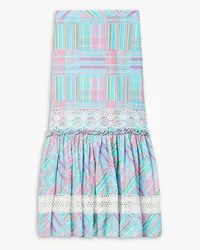 LoveShackFancy Arla crochet-trimmed broderie anglaise gingham cotton midi skirt - Blue Blue