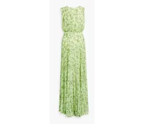 Pleated printed chiffon maxi dress - Green