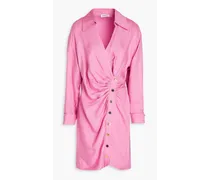 Draped slub woven mini shirt dress - Pink