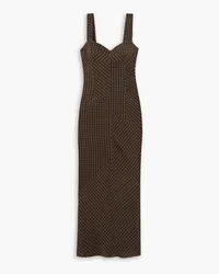 Cortana Justine checked paneled stretch-silk midi dress - Brown Brown