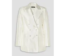 Double-breasted silk-satin blazer - White