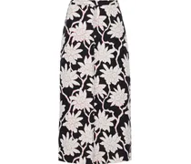 Floral-print wool and silk-blend twill skirt - Black