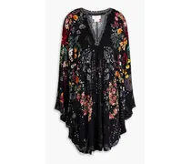 Crystal-embellished floral-print stretch-jersey mini dress - Black