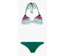 Tiered paisley-print triangle bikini - Green