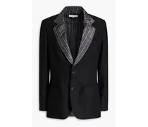 Striped satin-paneled linen blazer - Black