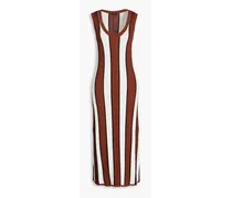 Satiny striped ribbed-knit midi dress - Brown