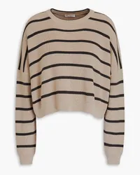 Brunello Cucinelli Cropped striped cotton sweater - Neutral Neutral