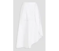 Asymmetric cotton-blend poplin midi skirt - White