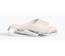Mono smooth and mirrored-leather slides - White