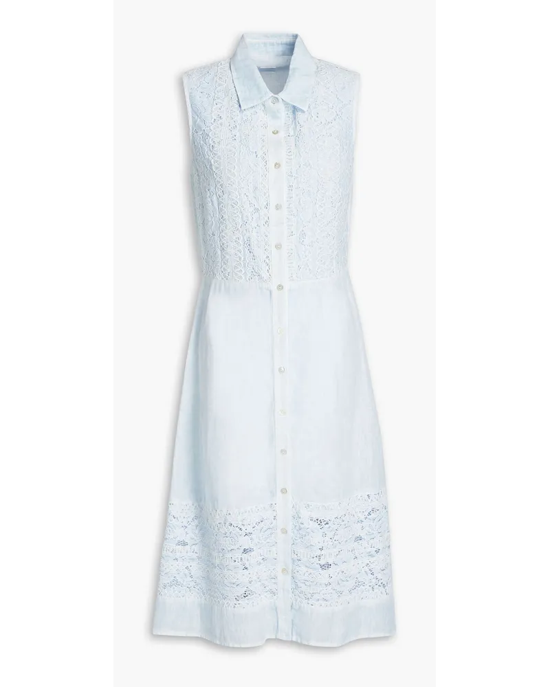 120% Lino Lace-paneled linen shirt dress - Blue Blue