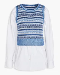 Veronica Beard Esphera jacquard-knit layered cotton-poplin shirt - Blue Blue