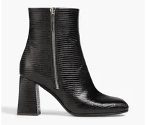 Lizard-effect leather ankle boots - Black