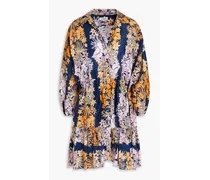 Floral-print linen and silk-blend mini dress - Blue