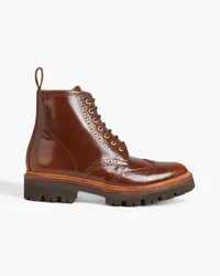 Grenson  Emmaline perforated glossed-leather combat boots - Brown Brown