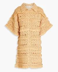 Zimmermann Fringed crocheted mini shirt dress - Neutral Neutral