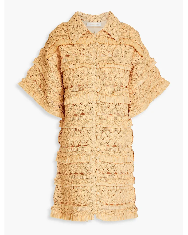 Zimmermann Fringed crocheted mini shirt dress - Neutral Neutral