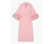 Antonia feather-trimmed cotton midi dress - Pink