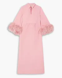 Huishan Zhang Antonia feather-trimmed cotton midi dress - Pink Pink