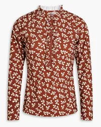 Tory Burch Ruffled floral-print rash guard - Brown Brown